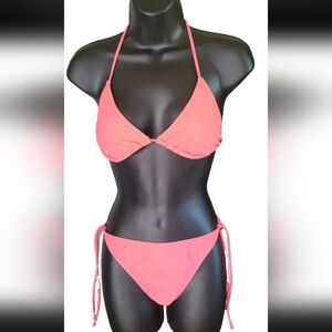 No Boundaries Pink Bikini Set with Halter Neck and Side-Tie Details Sz L